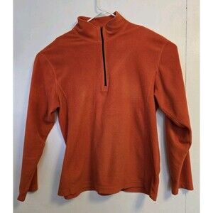 VTG LL Bean‎ Sweater Mens M 1/4 Zip Orange Fleece Quarter Zip 90s Outdoor Fall